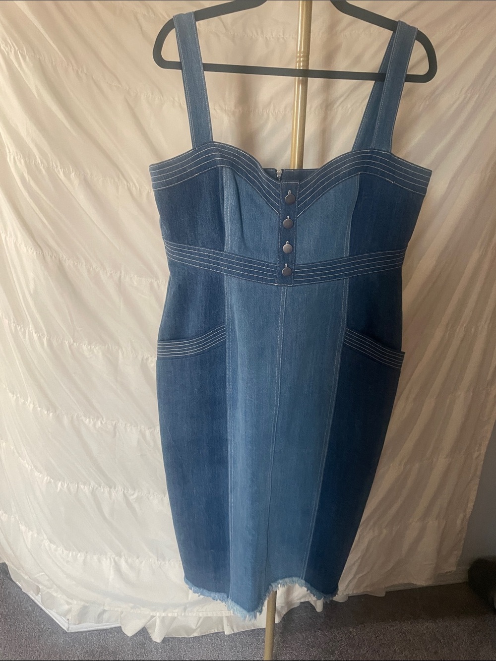 NICHOLAS Two-Tone Blue Denim Midi Dress